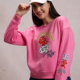 Tokyo Talkies Pink Graphic Printed Pullover Sweatshirt-picture-18