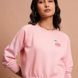 Tokyo Talkies Pink Graphic Printed Cropped Pullover Sweatshirt-image-28