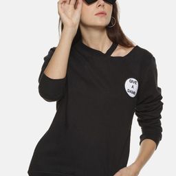 Campus Sutra Women Black Cotton Sweatshirt-image-57