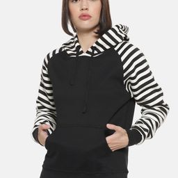 Campus Sutra Women Black & White Striped Hooded Sweatshirt-image-44