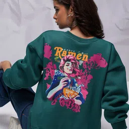 Tokyo Talkies Teal Graphic Printed Hooded Drop-Shoulder Sleeves Oversized Sweatshirt-image-76