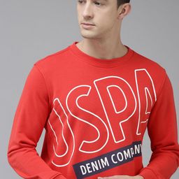 u.s. polo assn. denim co. U S Polo Assn Denim Co Men Red Typographical Printed Sweatshirt-picture-7