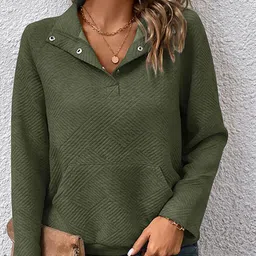 StyleCast Olive Green Self Design Shirt Collar Jacquard Pullover Sweatshirt-picture-19