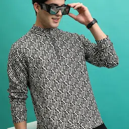 HIGHLANDER Geometric Printed Mock Collar Pullover Sweatshirt-picture-4