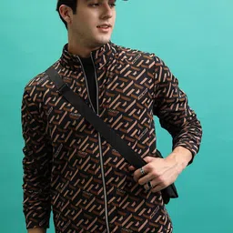 HIGHLANDER Abstract Printed Mock Collar Front-Open Sweatshirt-picture-12