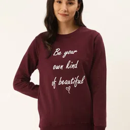 MBeautiful Women Burgundy & White Pure Cotton Printed Sweatshirt-picture-14