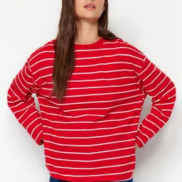 Trendyol Striped Round Neck Pullover Sweatshirt-image-4