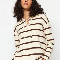 Trendyol Striped Shirt Collar Sweatshirt-image-53