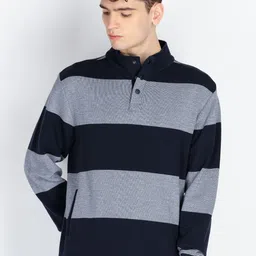 Status Quo Men Cotton Striped Mock Collar Sweatshirt-picture-31