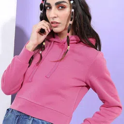 Tokyo Talkies Women Pink Hooded Sweatshirt-image-16