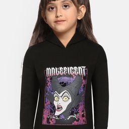 YK Disney Girls Black & Pink Maleficant Print Hooded Sweatshirt-image-27