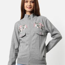 Campus Sutra Women Grey Embroidered Sweatshirt-image-118