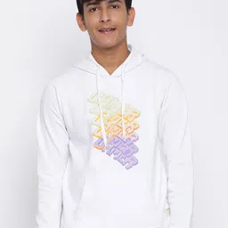 Lil Tomatoes Boys White Fleece Printed Hooded Sweatshirt-image-35