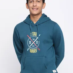 Lil Tomatoes Boys Teal Printed Hooded Sweatshirt-image-73