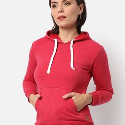 Campus Sutra Women Red Solid Hooded Sweatshirt-image-90