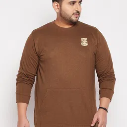 bigbanana Men Plus Size Brown Solid Sweatshirt-picture-2