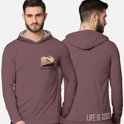BULLMER Men Taupe Printed Hooded Sweatshirt-image-16