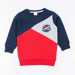 JusCubs Boys Red  & Blue Colourblocked Cotton Sweatshirt-12