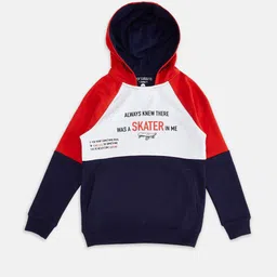 Pantaloons Junior Boys Red Colourblocked Hooded Sweatshirt-image-29