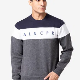 Allen Cooper Men Navy Blue Colourblocked Sweatshirt-image-94