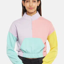 People Women Multicoloured Colourblocked Sweatshirt-image-5
