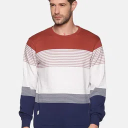 SHOWOFF Men Rust Red & Navy Blue Colourblocked Cotton Sweatshirt-11