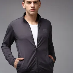 SHOWOFF Men Grey Solid Polyester PU Coated Sweatshirt-image-37