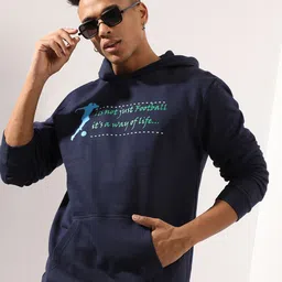 Campus Sutra Navy Blue Typography Printed Hooded Cotton Sweatshirt-image-38