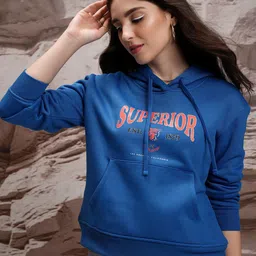 Tokyo Talkies Blue Typography Printed Hooded Relaxed Fit Sweatshirt-image-83