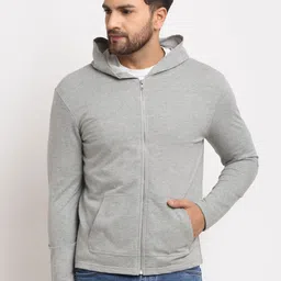 DOOR74 Men Grey Melange Hooded Sweatshirt-picture-15