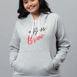 Instafab Plus Women Grey Printed Hooded Sweatshirt-image-52