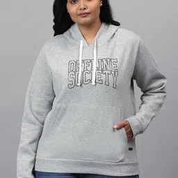 Instafab Plus Women Grey Printed Hooded Sweatshirt-54