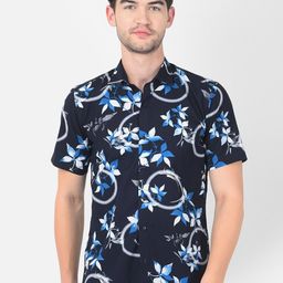 Zeal Men Navy Blue Standard Floral Printed Pure Cotton Casual Shirt-image-64