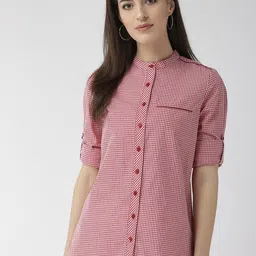 Xpose Women Red& White Micro Checks Checked Casual Shirt-picture-12