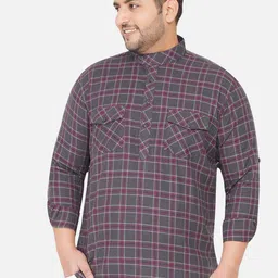 John Pride Plus Size Tartan Checks Checked Casual Shirt-image-27