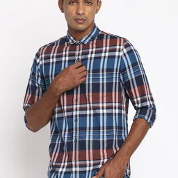 Lee Men Blue & Rust Classic Slim Fit Checked Cotton Casual Shirt-image-33