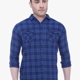Kuons Avenue Men Blue Slim Fit Tartan Checked Casual Shirt-image-76