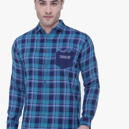 Kuons Avenue Men Blue Slim Fit Tartan Checked Casual Shirt-image-75