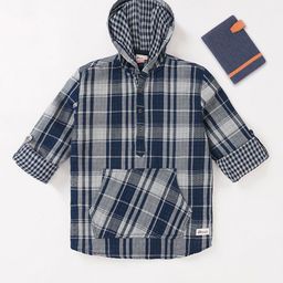 edheads Boys Blue Tartan Checked Cotton Hooded Casual Shirt-image-96