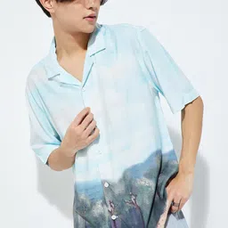 max URB_N Abstract Printed Cuban Collar Casual Shirt-image-79
