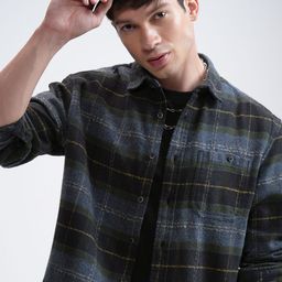 HIGHLANDER Men Spread Collar Checked Cotton Relaxed Fit Casual Shirt-image-47