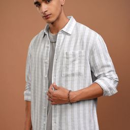 HIGHLANDER Men Spread Collar Striped Cotton Relaxed Fit Casual Shirt-image-44