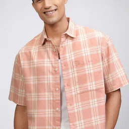 HIGHLANDER Men Spread Collar Tartan Checked Cotton Casual Shirt-image-72