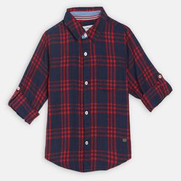 Blue Giraffe Boys Navy Blue & Red Regular Fit Checked Casual Shirt-image-71