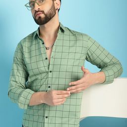 Indian Needle Classic Windowpane Checked Casual Pure Cotton Shirt-image-89
