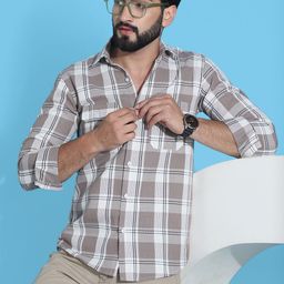Indian Needle Classic Checked Spread Collar Pure Cotton Casual Shirt-image-51