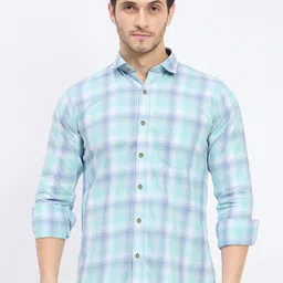Duke Slim Fit Spread Collar Checked Cotton Casual Shirt-image-23