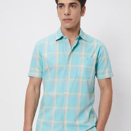 Mufti Spread Collar Slim Fit Opaque Checked Cotton Casual Shirt-picture-43