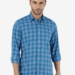 JADE BLUE Slim Fit Checked Cotton Casual Shirt-image-75