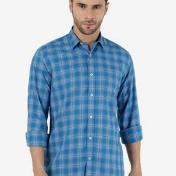 JADE BLUE Slim Fit Checked Cotton Casual Shirt-image-74